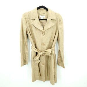 Spiegel 100% Linen Shimmery Metallic Gold Trench/Dress Coat 8